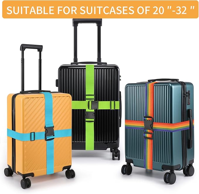 BILIONE 8 Pcs Luggage Straps, 79" Long Belts Keep Suitcase Secure While Traveling, TSA Approved Add a Bag Premium Accessory for Travel Bag Closure (4Pcs Black + 4Pcs Green)