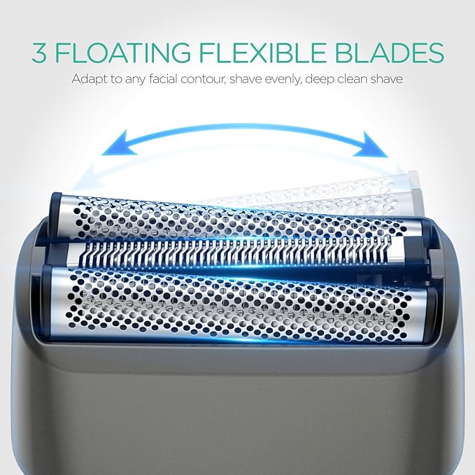 VOYOR Foil Shaver Electric Razor for Men 3 in 1 Shavers for Men with Double Foil Wet & Dry Face Shaver Lightweight Handheld Smooth Shave IPX6 Washable USB-C Rechargeable Travel Razor TX310 (Gray)