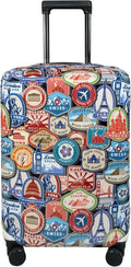 Explore Land Travel Luggage Cover Suitcase Protector Fits 23-26 Inch Case (Landmark Sticker, M)