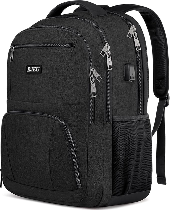 School Backpack for Teen Boys,15.6 Inch Anti Theft Laptop Bookbag with USB Charging Port, Water Resistant College, High School, Ergonomic Straps, Multiple Compartments, Men, Black