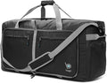 Bago Large Foldable Duffel Bags for Traveling Women & Men - 120L Packable Duffle Bag for Travel with Shoe Compartment - Water Repellant, Heavy Duty, Lightweight Folding & Collapsible (Black)