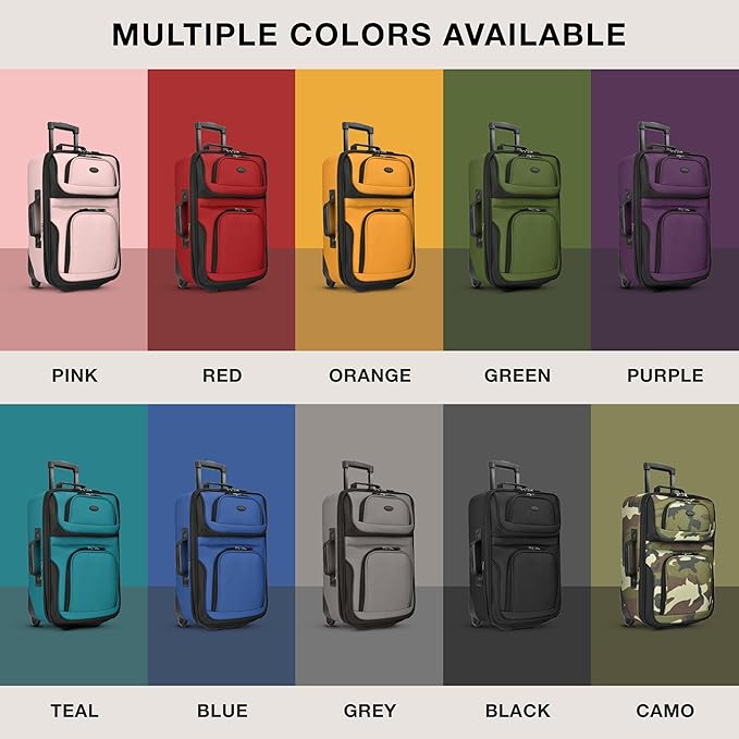 U.S. Traveler Rio Fabric Expandable Carry-on Luggage, Rolling Suitcase, Teal, 2 Wheel Set