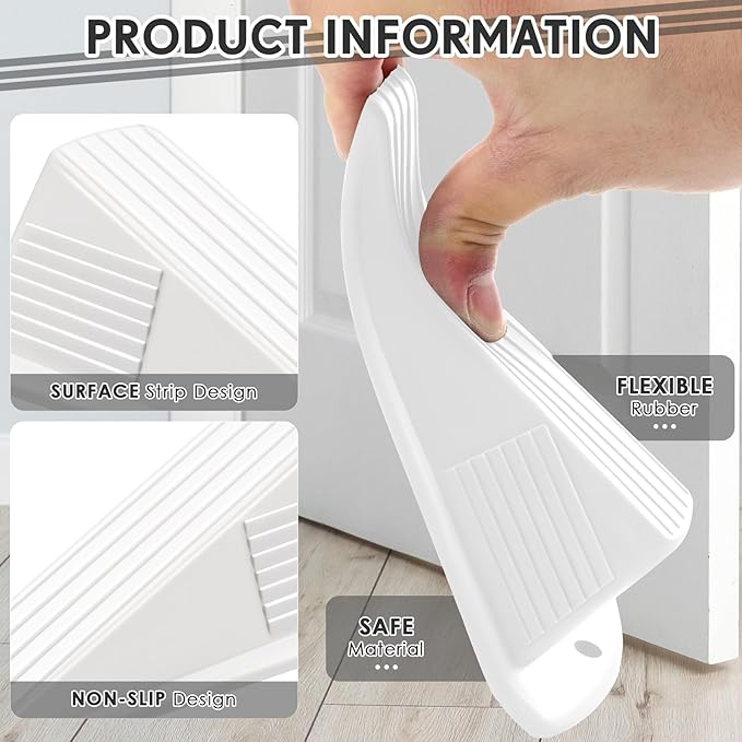 Frienda 2 Pcs Jumbo Door Stoppers Heavy Duty Door Stopper Tall up to 2inch Tall Wedge TPR Large Wedge Stackable Big Rubber Doorstop for Hotel Carpet Hardwood Concrete and Tile (White)