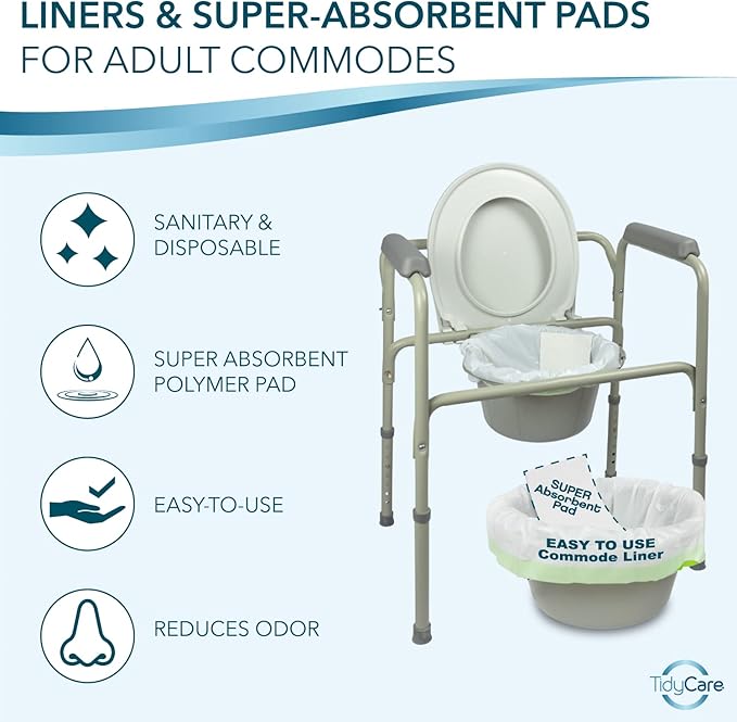 Disposable Bedside Commode Liners and Pads for Portable Toilet Chair Seat Bucket and Bedpan | Combo Pack of 168 Waste Bags and 168 Absorbent Pads | Universal Fit