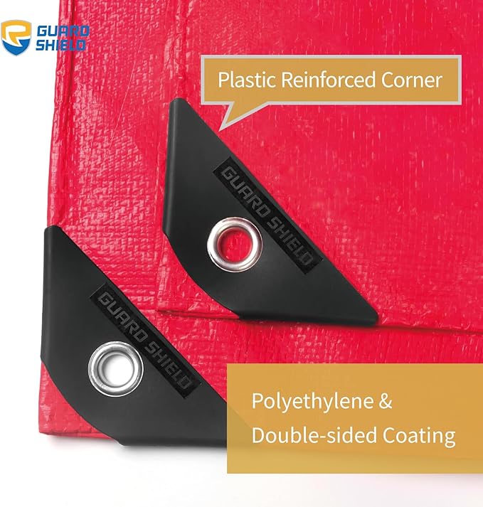GUARD SHIELD Red Tarp 12x16 Feet Tarps High Visibility Outdoor Poly Cover Lightweight 6mil