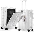 UrbanExplorer 20 Inch Carry On Luggage TSA Approved, Aluminum Frame Zipperless Luggage Carry On with Compartment for Short Trips, ABS+PC Hard Shell Suitcases with Spinner Wheels, White