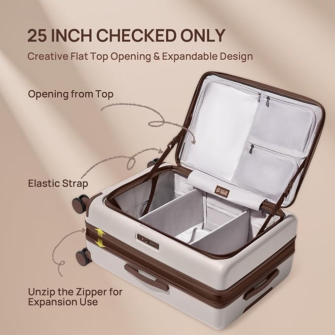 NINETYGO Carry On Luggage 22x14x9 Airline Approved, 20 Inch Suitcase with Front Compartment & Cup Holder, Coffee-Infused PC Hard Shell, Eco-Friendly, TSA Lock, 360° Spinner Wheels (Latte)