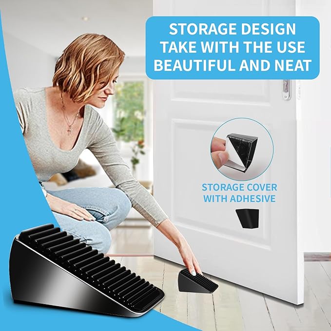 Heavy Duty Tall Door Stop Wedge - Large Door Stopper, Door Stoppers for Bottom of Door, Tall up to 2.6 in, Zinc Alloy and Silicone Made Suits Any Heavy Door Any Smooth Floor