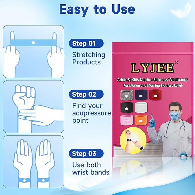 LYJEE Motion Sickness Bands for Adults and Kid Morning Sickness Relief Through Pressure Point Therapy Seasickness Wristband for Cruise Travel
