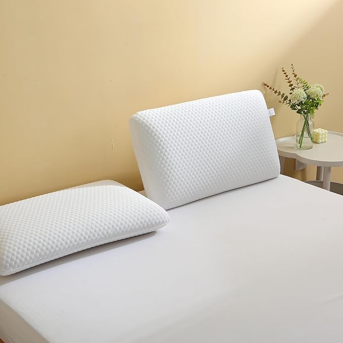 Memory Foam Bed Pillows, Pillow for Side and Back Sleeper, Pillow for Neck Pain Relief, Washable Removable Cover, Soft, White (Queen)