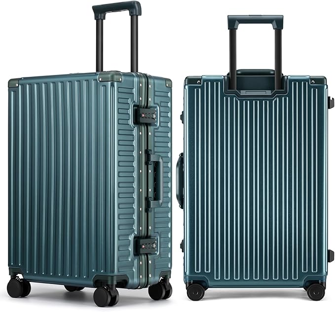 ROAMING Zipperless Luggage Airline Approved with Aluminum Frame, Lightweight PC Hardside Luggage with Spinner Wheels, Metal Travel Luggage with Double TSA Locks, Carry On 20 Inch, Dark Night Green