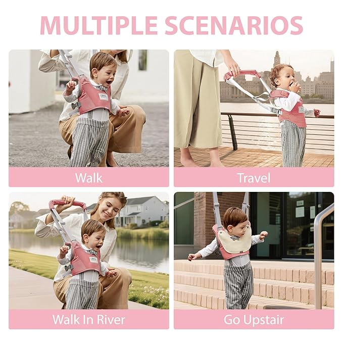 Baby Walking Harness-Handheld Assistant Belt- Toddler Infant Walking Aid for Trainer & Support 7-24 Month Old (summer-pink-1817)