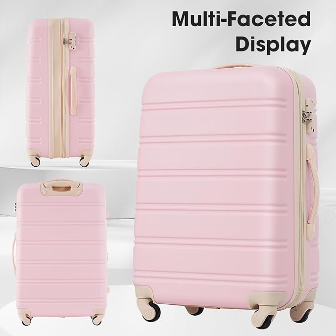 Merax Luggage sets of 2 Piece 20 24 IN Carry on Luggage Hard Case White Pink Luggage Expandable Checked Luggage Suitcase Set with Wheels