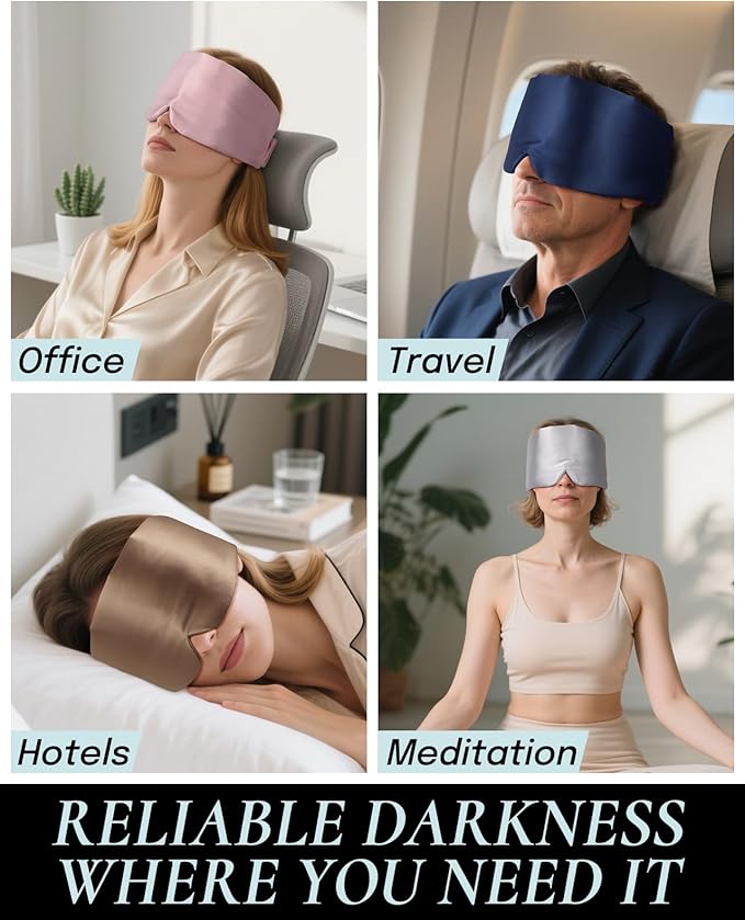 Zenssia Satin Sleep Mask for Women and Men, Lightweight Padded Eye Mask with Adjustable Strap, Comfort Blackout for Travel and Nap - Silver Grey