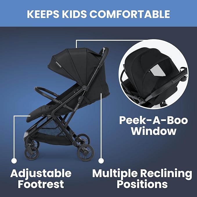 Delta Children Icon Ultra Compact Travel Stroller - Greenguard Gold Certified, Black