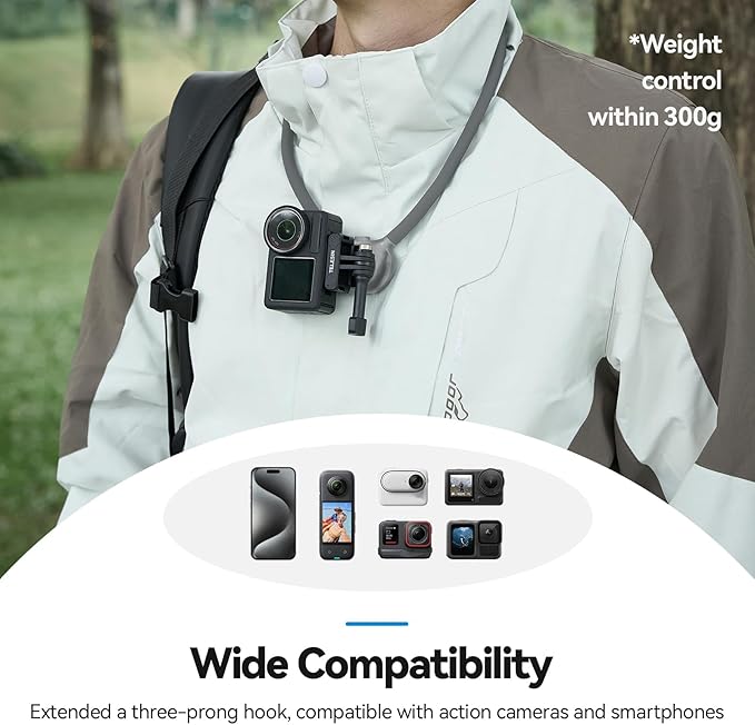 TELESIN Neck Mount SE 2.0 with Air Cushion, Adjustable Chest Strap and Neck Mount for Hands-Free POV Vlogging, for GoPro Hero 13/12/11/10/9, insta 360 X5/X4/X3/Ace Pro 2, Action 3/4/5 Pro, AKASO, etc.