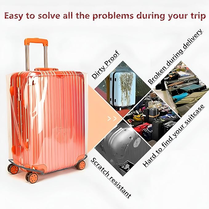 3 PCS Luggage Covers for Suitcase TSA Approved,20/24/28 Inch Full Clear Luggage Protector 3mm Thickness Suitcase Protector Cover TAS Approved Suitable for Long Travel Accessories