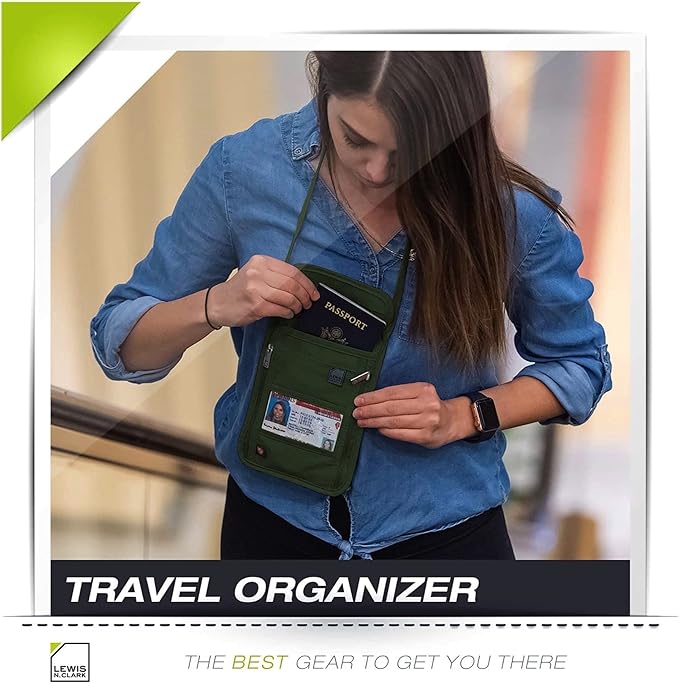 Lewis N. Clark Men's RFID Blocking Stash Wallet, Travel Neck Pouch Passport Holder for Women & Men, Olive, One Size
