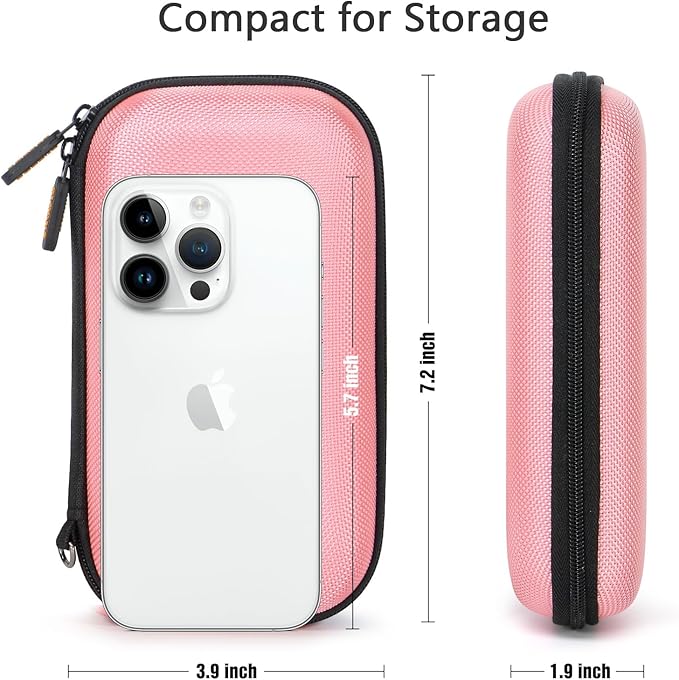 Shockproof Hard EVA Carrying Case for External Hard Drive, Samsung T9, Anker Power Bank, Cell Phone - Portable Small Electronic Accessories Organizer Zipper Kawaii Travel Pouch - Light Pink