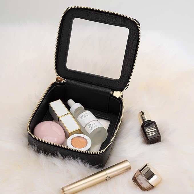 Aveniee Clear Makeup Bag Small, Mini Travel Toiletry Bag Cosmetic Bags TSA Approved, Clear Makeup Case Pouch with Zipper, Car Organizer Essentials for Women Men,Black