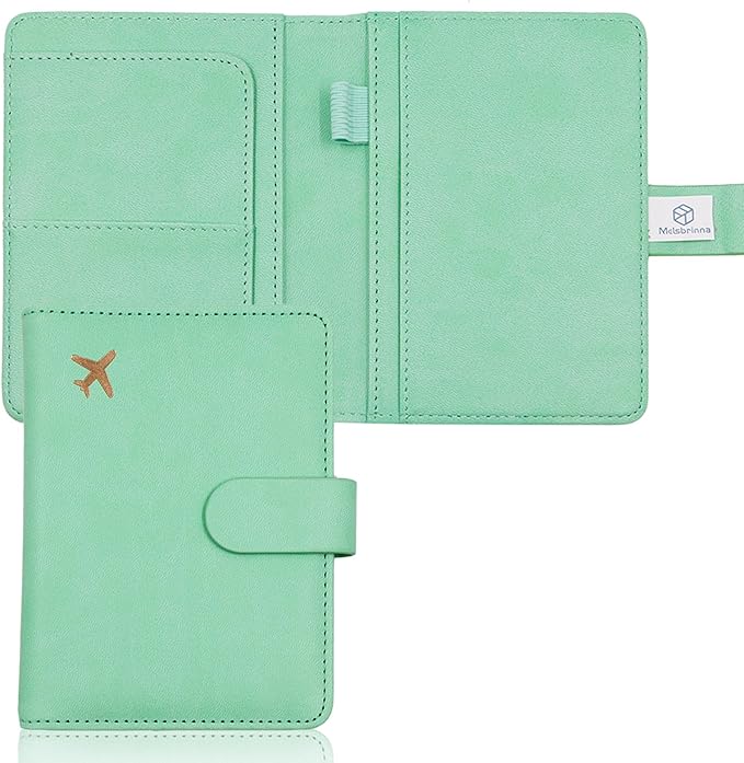 Melsbrinna Premium Leather Passport Holder Covers Case, Waterproof Rfid Blocking Travel Wallet Passport Holder with Pen Holder, Cute Passport Book for Women/Men