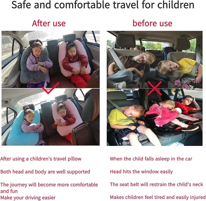 Travel Pillow Car Pillow Kid Car Sleeping The Sleeping Aid for Adults and Kids on Road Trips Kids Travel Pillow Colorful Green