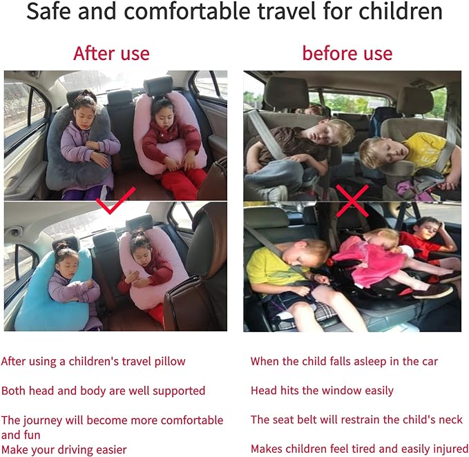 Travel Pillow Car Pillow Kid Car Sleeping The Sleeping Aid for Adults and Kids on Road Trips Kids Travel Pillow Emerald Green