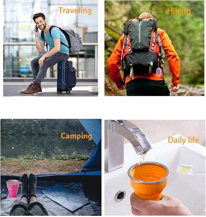Collapsible Silicone Foldable Cup - Expandable Folding Drinking Cup - Reusable Portable Mugs For Travel, Camping, Hiking, Survival, Car, Picnic, Beach, Holiday Vacation, Outdoor Sports