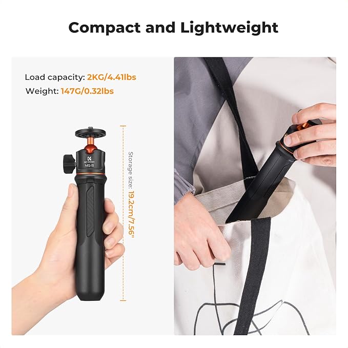 K&F Concept Selfie Stick Tripod, 60cm/23.6" Extendable Ball Head Vlog Selfie Stick Handle for GoPro Hero 13/12/11/10/9/8/7/Max DJI Osmo 360 Pocket 3 Action 5 Pro.