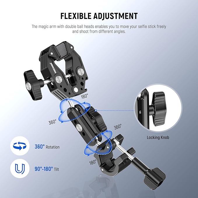 NEEWER Motorcycle Camera Mount Kit, Bicycle Handlebar Invisible Selfie Stick with Dual Ball Heads, Super Clamps, Action Camera Adapter Compatible with GoPro Insta360 DJI AKASO Action Cameras, GP-30