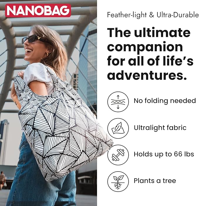 Nanobag Ultra-Lightweight Foldable Tote for Women & Men, Reusable Grocery & Travel Bag, Packable Collapsible Compact Market Essential (Standard Forest)