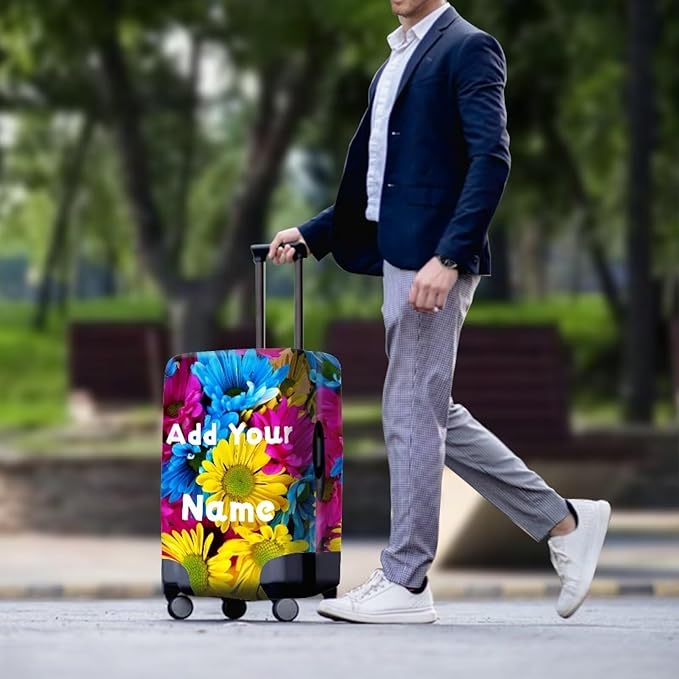 Customized Luggage Cover for Suitcase Personalized Name Suitcase Cover Fit 18-21 Inch Flower Luggage Covers Zip Closure Suitcase Cover Protector for Travel Business Anti-Scratch Baggage Cover