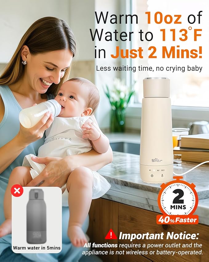 Bear Milk Warmer, Fast Water Warmer for Baby Formula with 10 Oz Large Capacity, Accurate 4 Temp Setting and Automaticlly Keep Warm, Portable Bottle Warmer(No Battery, 110V Only)