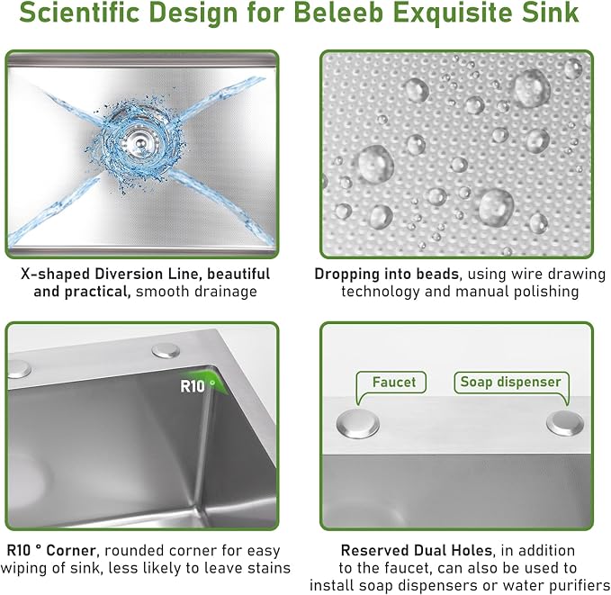 Drop In Kitchen Sink 25x22", 9" Basin Depth, 18 Gauge Stainless Steel Sink, 3D Embossed Surface Finish Top Mount with Accessories