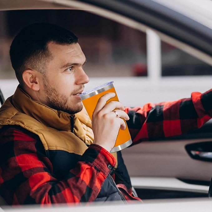 20 oz Tumbler Coffee Tavel Tumblers Bulk with Lid Stainless Steel Double Wall Vacuum Insulated Mug Powder Coated Cups fit Car Cupholder for Hot and Cold - Orange, 12Pack