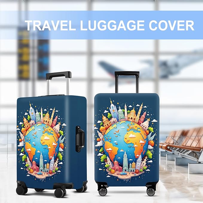 Luggage Cover Washable Suitcase Protector Anti-Scratch,Stretchable Fit for 20-34Inch Luggage Durable Travel Bag Cover with Zipper Closure (Earth, XL(fits 32-34Inch suitcase))