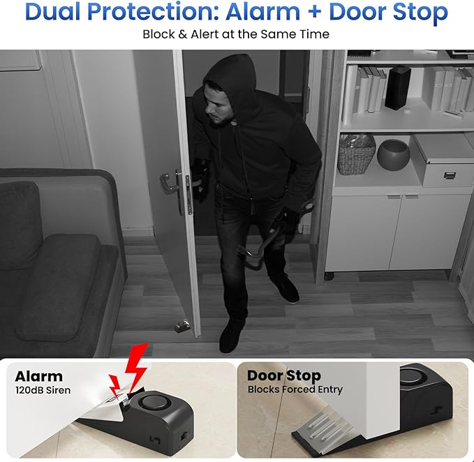 HOSOM Door Stop Alarm for Home & Travel Safety, 120dB Loud Siren Door Stoppers Security Device, Portable Anti-Slip Door Stop Wedge for Apartment, Hotel, Great for Travelers,1 Pack
