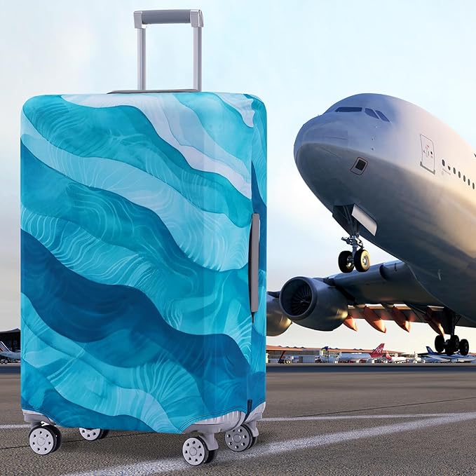 Travelkin Luggage Covers For Suitcase Tsa Approved,Suitcase Cover Protector Fit 18-32 Inch Luggage (Blue Wave, M)