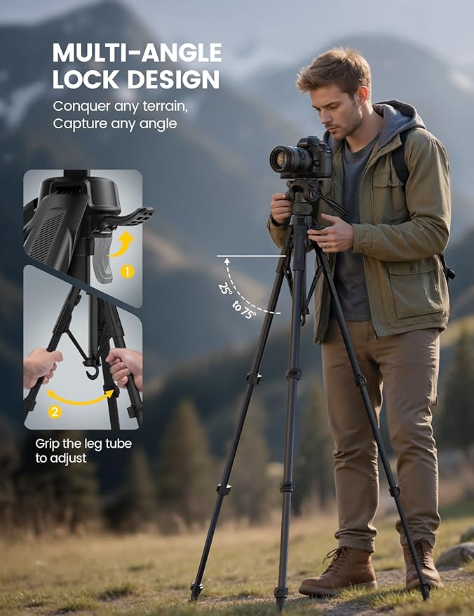 Lamicall Camera Tripod - 17.6LBS Max Load Tripod for Camera with Rapid Leg Deployment Phone Tripods for Video Recording Photo Vlog, 67" Camera Stand with Phone Holder & Carry Bag for DSLR iPhone GoPro