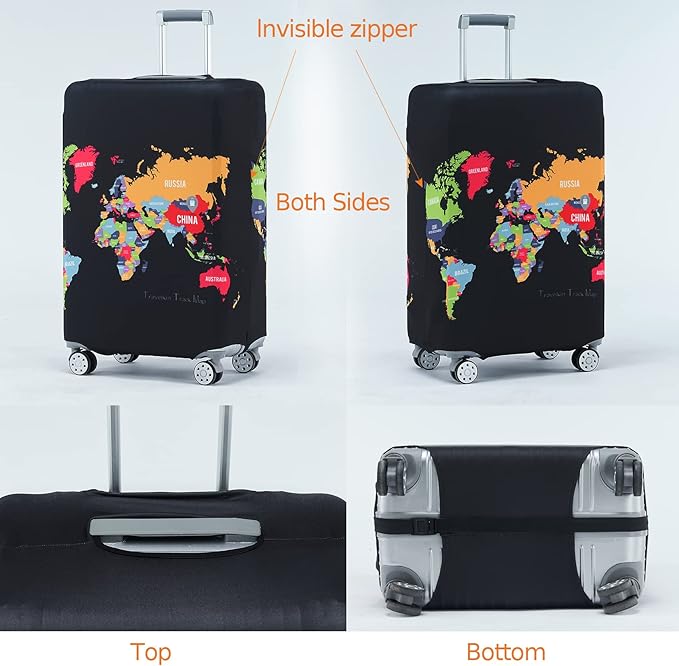 Travelkin Luggage Covers For Suitcase Tsa Approved,Suitcase Cover Protector Fit 18-32 Inch Luggage (Map, XL)