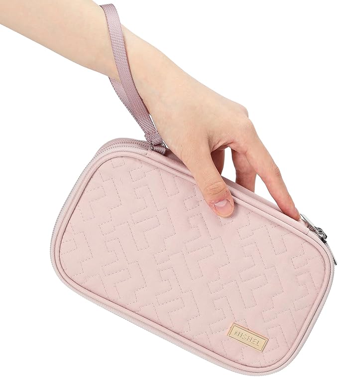 NISHEL Travel Cord Organizer Case, Double Layers Tech Electronic Bag, Essentials for Charger, Cable, Phone, Flash drive, Pink