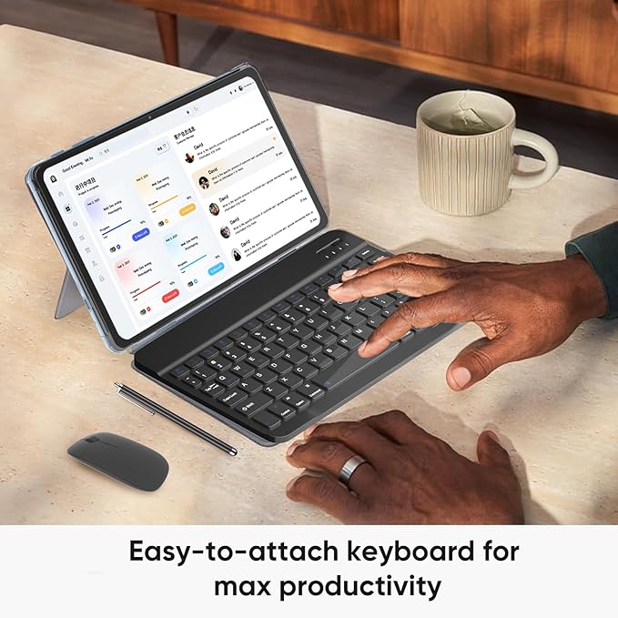 2025 Android 15 Tablet, 12GB+64GB+1TB Expand, 10 Tablet Productivity Bundle with Keyboard Case, Stylus Pen, Octa-core CPU, Dual Camera, WiFi6, 6000mAh Battery+18W Fast Charge, Support Face Unlock