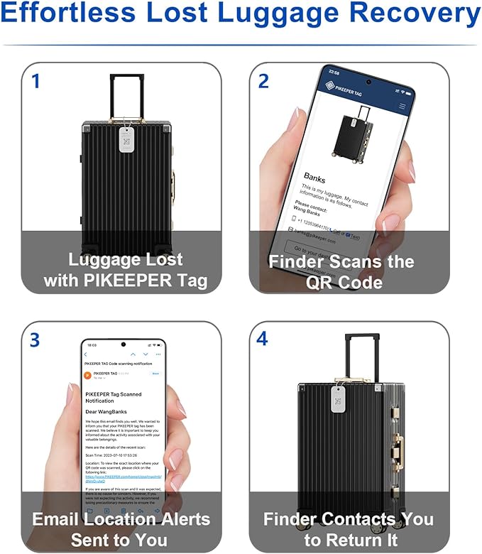 Smart QR Code Luggage Tags - Show Location When Scanned, Customizable Info with Privacy Protection, 4-Pack Waterproof & Durable Travel Labels for Suitcases, Backpacks & More