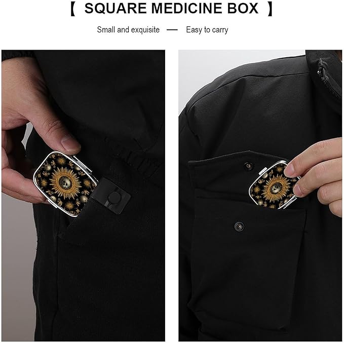 Metal 2 Compartment Pill Organizer Travel Friendly Portable Compact Pill Box Cute Pill Case,for Pocket Wallets Daily Portable Medicine Vitamin Tablet Storage (The Skeleton in The Center)