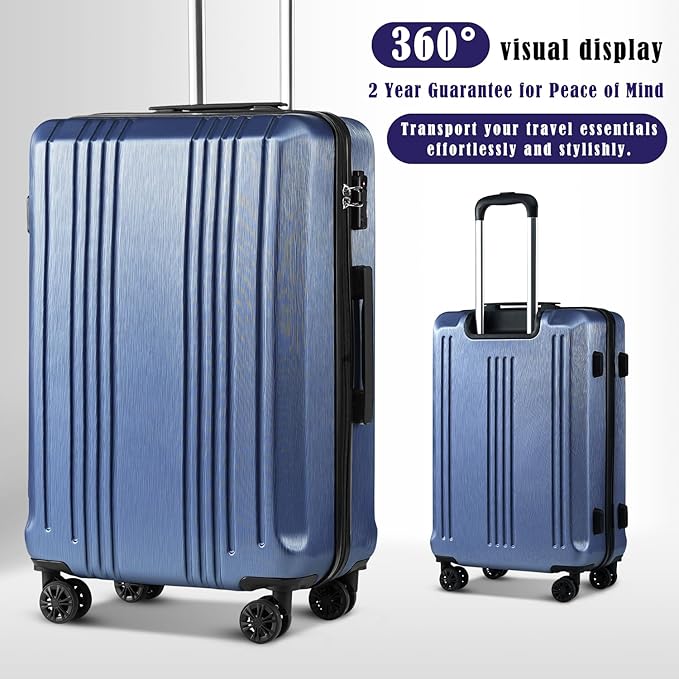 Coolife Luggage Suitcase PC+ABS with TSA Lock Spinner Carry on Hardshell Lightweight 20in 24in 28in(ice blue, L(28IN))
