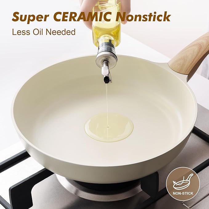 SENSARTE Ceramic Nonstick Frying Pan Skillet 9.5Inch Non Stick Omelette Pans, Non-toxic Healthy Kitchen Cooking Chef's Pan, Free of Intentionally Added PFOA/PFAS/PTFE, Induction Compatible, White