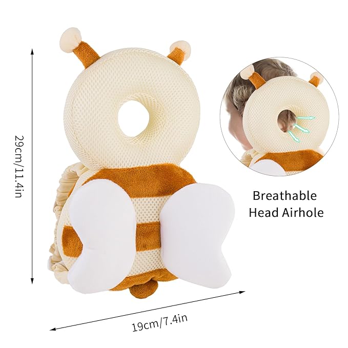 Baby Head Protector Backpack,Toddler Head Protector Padded Backpack Elasticated Carrier Wear,Breathable Polyester Mesh, Lightweight, Suitable for Summer(Bee)