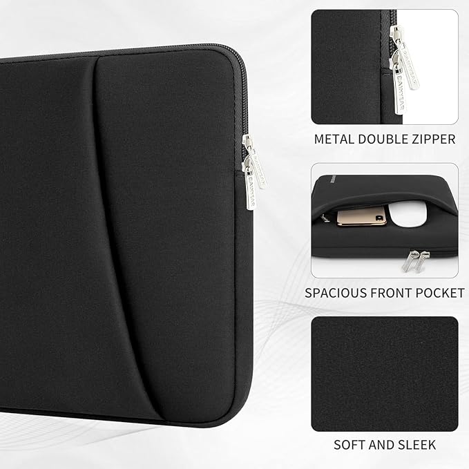RAINYEAR Laptop Sleeve Case with Front Pocket, 11-13 Inch Protective Portable Case with Front Pocket, Briefcase Laptop Bag Cover Compatible with MacBook Air/Pro, HP, Dell, Lenovo, Acer, Black