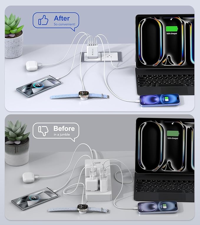USB C Wall Charger Block, 2Pack 50W 5-Port C Charger Fast Charging Block PD Power Adapter +QC 3.0 Multiport Type C Box Brick Cube USB A Wall Plug for iPhone 16/15/14 Pro Max Plus, iPad,Samsung Galaxy