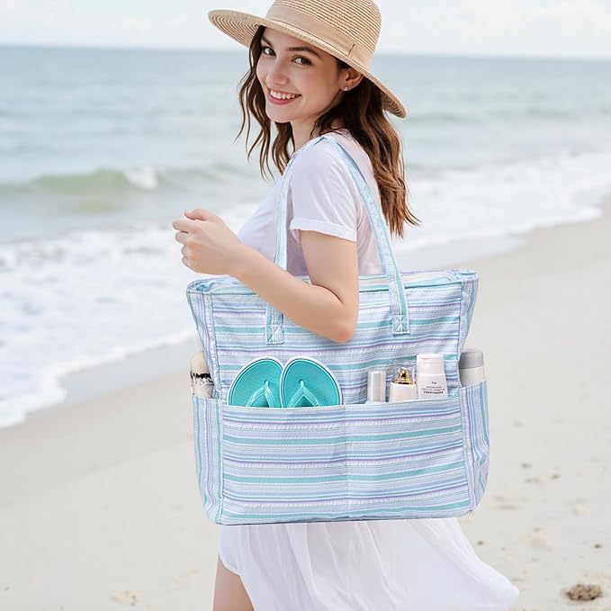 Waterproof Beach Tote Pool Bags for Women Ladies Extra Large Gym Tote Carry On Bag With Wet Compartment for Weekender Travel